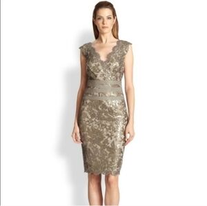 Tadashi Shoji Gold Sequined Lace Cocktail Dress